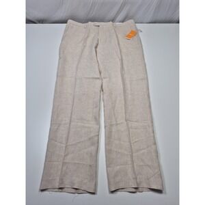 Inserch Linen Dress Pants Mens 44x34 Beige Flat Front Lightweight Summer NWT
